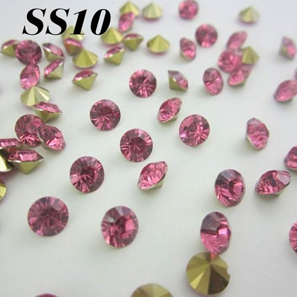 Free shipping New 1440pcs(10G) SS10 Deep pink color Resin rhinestones Pointback for Nail Art /Bags/Garment/Shoes Decoration