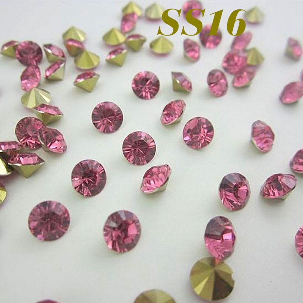 Free shipping SS16 4.0mm 720pcs(5Gross) Deep pink color Resin rhinestones Pointback for Nail Art /Garment/Shoes DIY Decoration