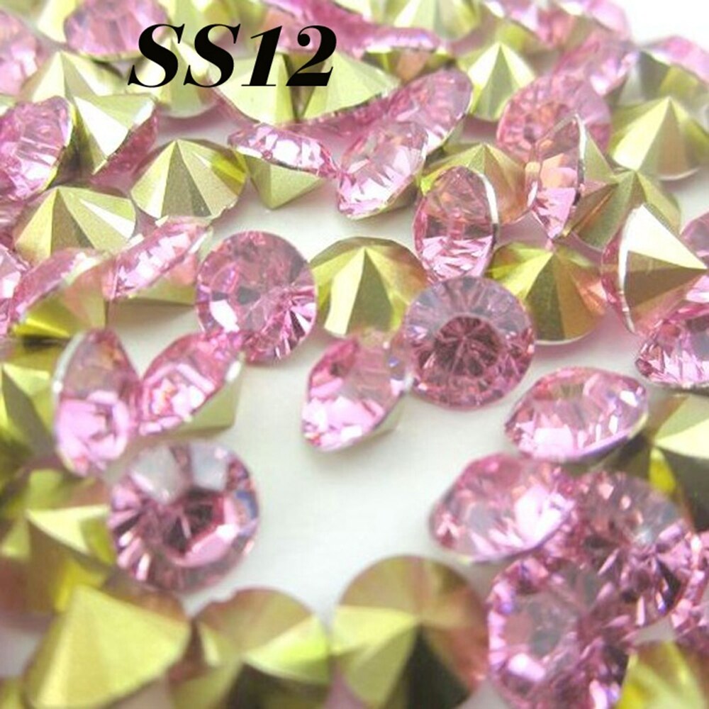 Free shipping1440pcs(10G) SS12 3mm Light pink color Resin rhinestones Pointback for Nail Art /Bags/Garment/Shoes Decoration
