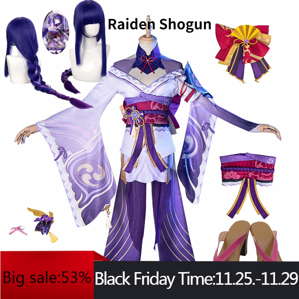 Game Genshin Impact Raiden Shogun Cosplay Costume Baal Wig Shoes Cosplay Costume Sexy Women Kimono Dress Uniform Party RolePlay