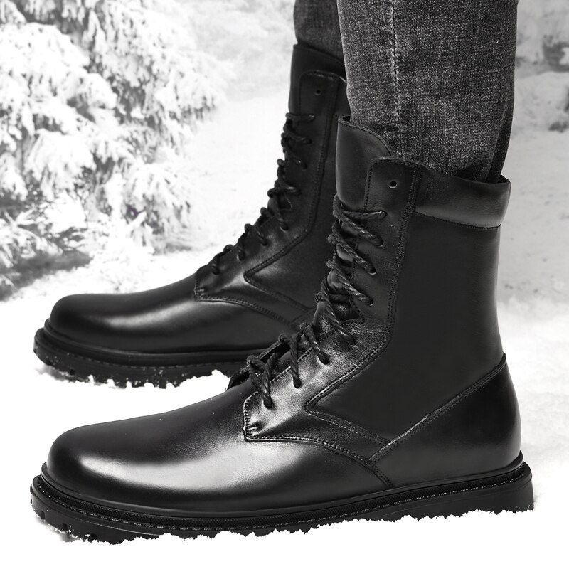 Genuine Leather Boots Retro Male Viking High Top Winter Shoe Warm Fur Lace Up Outdoor Snow Shoes High Quality Luxury Men's Boots