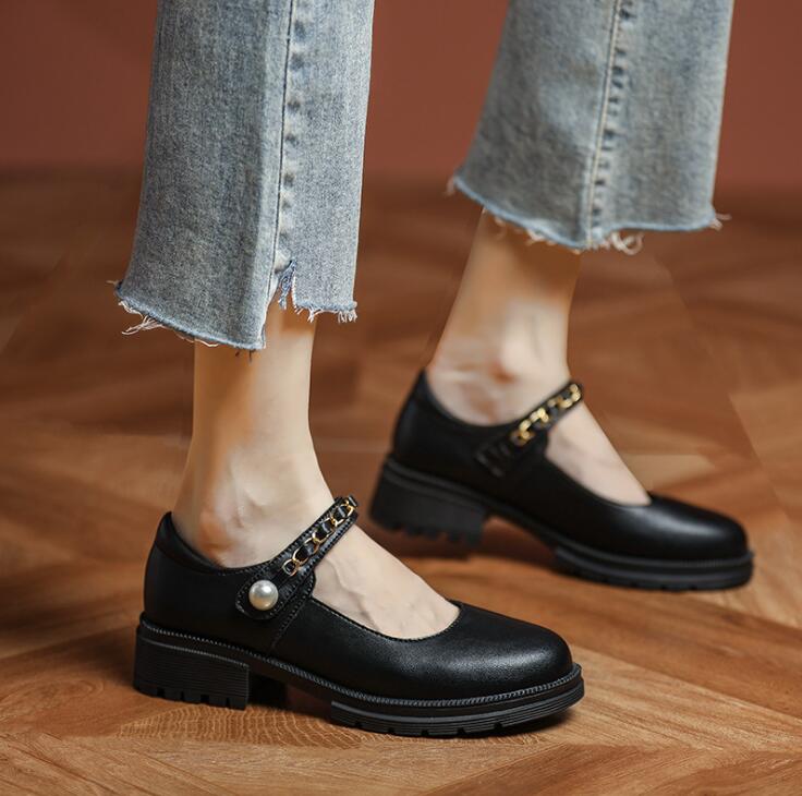 Genuine Leather Mary Jane Shoes Women Japanese Style Vintage Soft Girls High Heels Waterproof Platform College Student Shoes