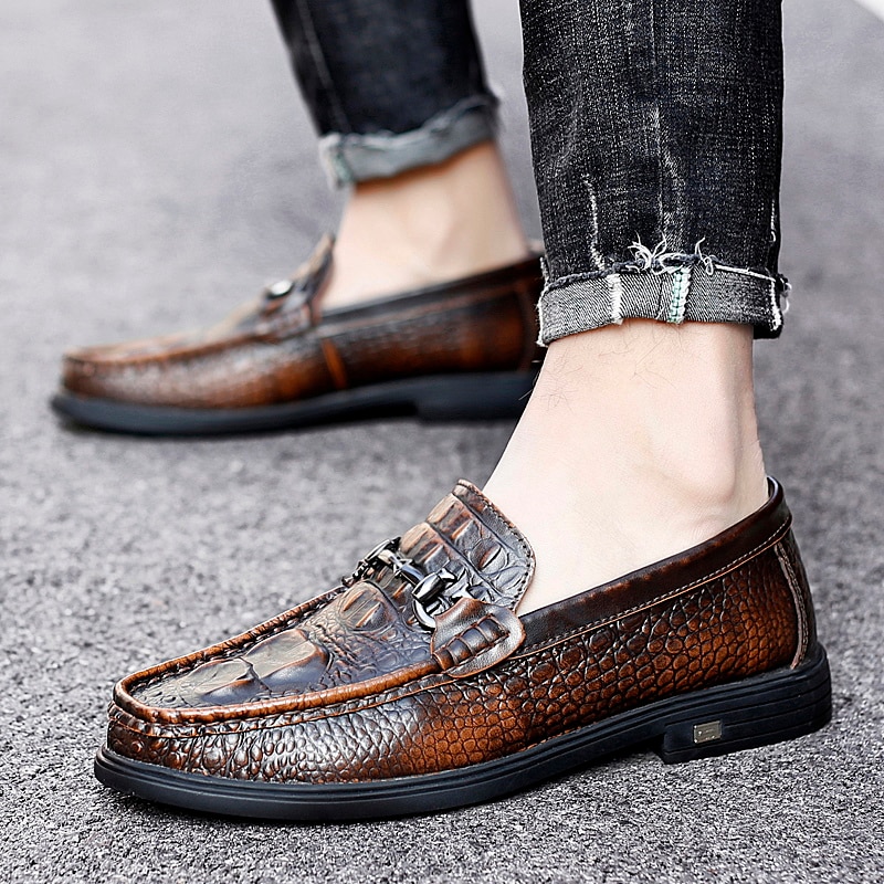 Genuine Leather Shoes Men Fashion Loafers Flats Man Slip On Lazy Shoes High Quality Crocodile Casual Walking Shoes New Big Size