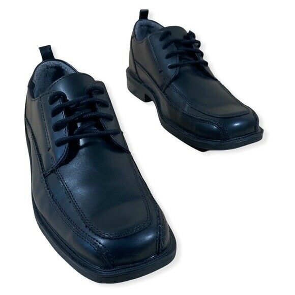 George Men's Vegan Leather Black Square Toe Lace-Up Derby Dress Shoes Size 7.5