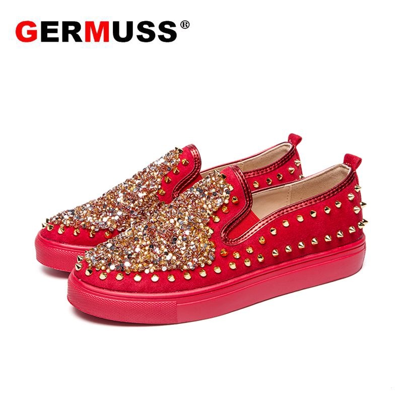Germuss Brand Glittering Men Spike Shoes Handmade Loafers Fashion Rivet Male Casual Dress Wedding Shoes For Young Men