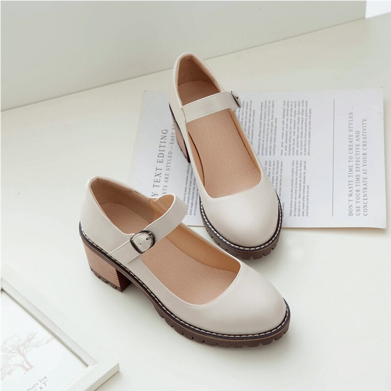 Girl Leather Shoes Women Pumps Lolita Shoes Platform High Heels Mary Jane Shoes Ladies Party Shoes Large Size 33-43