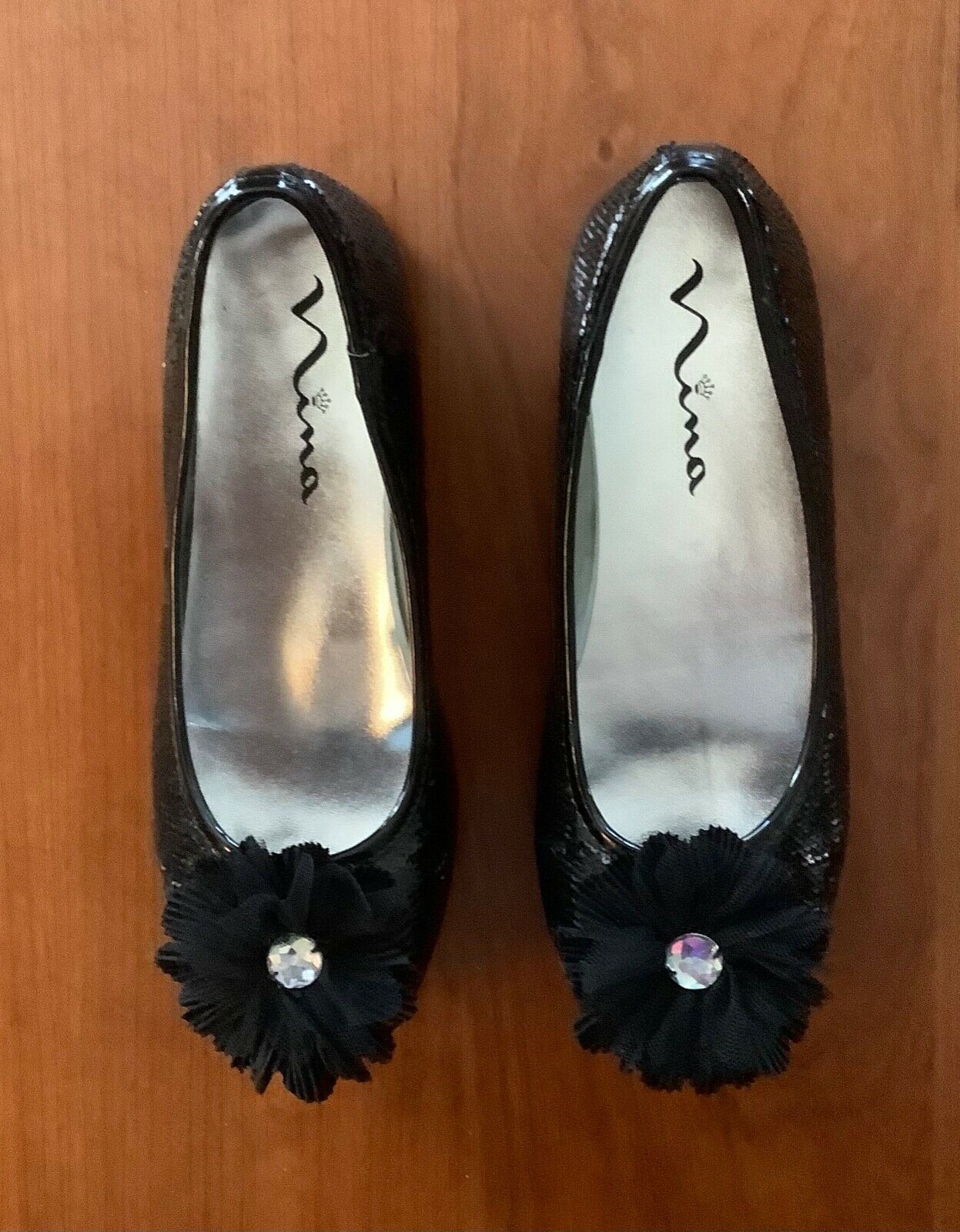 Girls’ Black Sequin Dress Shoes by Nina Size 4 EEUC