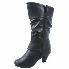 Girl's Kids Cute Dress Low Heel Zipper Boot Shoes Black Chestnut Fuchsia 9-4 NEW
