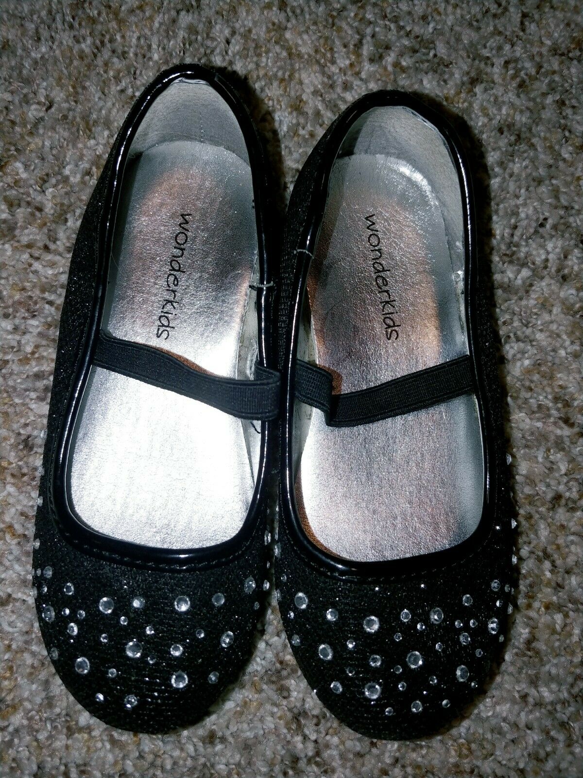 Girls Toddler Dress Shoes Black Flats W/ Rhinestones Size 9