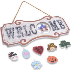 Glaustoncn Interchangeable Welcome Sign For Front Door Decor,Wood Door Decor,July 4Th Decor, 4Th Of July Decorations in White | Wayfair