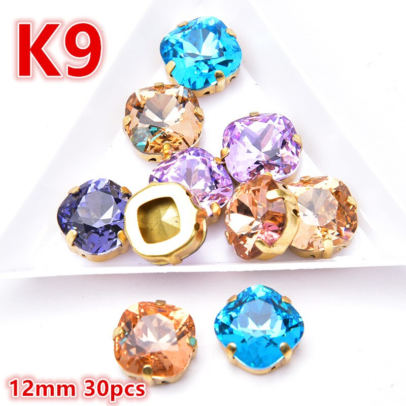 Gold Claw Setting Mix Colors 12mm Round Glass Crystal Sew on Rhinestone for Clothing Wedding Dress Shoes Bags Jewelry Accessory