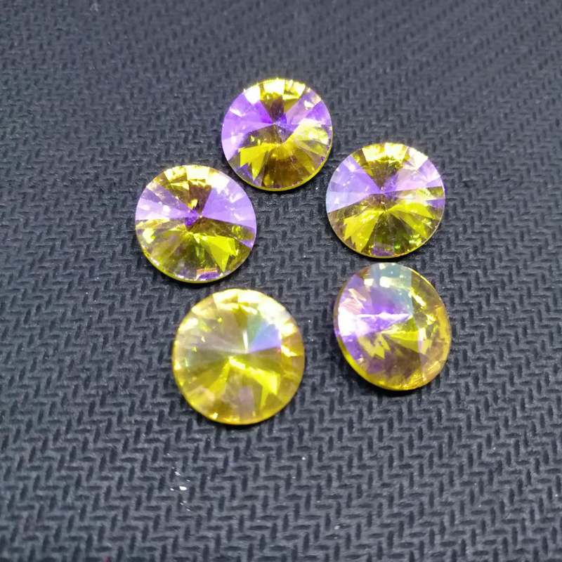 Golden yellow AB satellite Round Crystal Glass Sewing Rhinestones Pointback DIY Wedding Dress and Bag 8mm 10mm 12mm 14mm