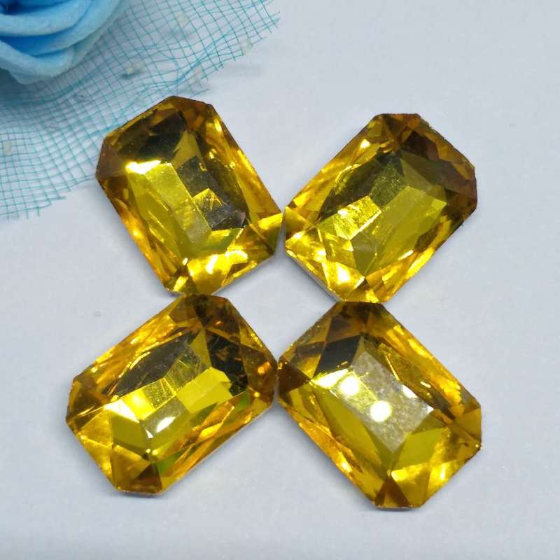 Golden yellow Rectangular Crystal Glass Sewing Rhinestones Pointback DIY Wedding Dress 4*6 6*8 8*10 10*14 13*18 18*25