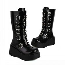 Gothic Women's Platform Thick Sole Mid Calf Boots Cosplay Multi Buckle Shoes L
