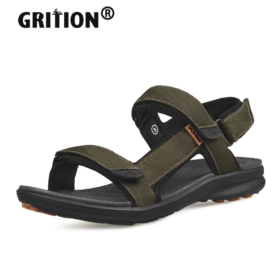 GRITION Men Sandals Summer Outdoor Flat Beach Shoes Sandals Breathable Lightweight Walking Trekking Flip Flops Sport Clearance