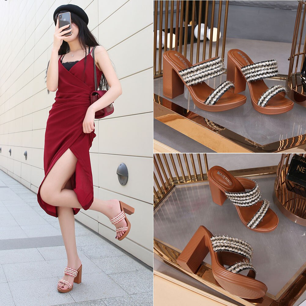 Guangdong Huizhou fish mouth viscose shoes solid sleeve / overshoes thin heel low top back empty women's sandals