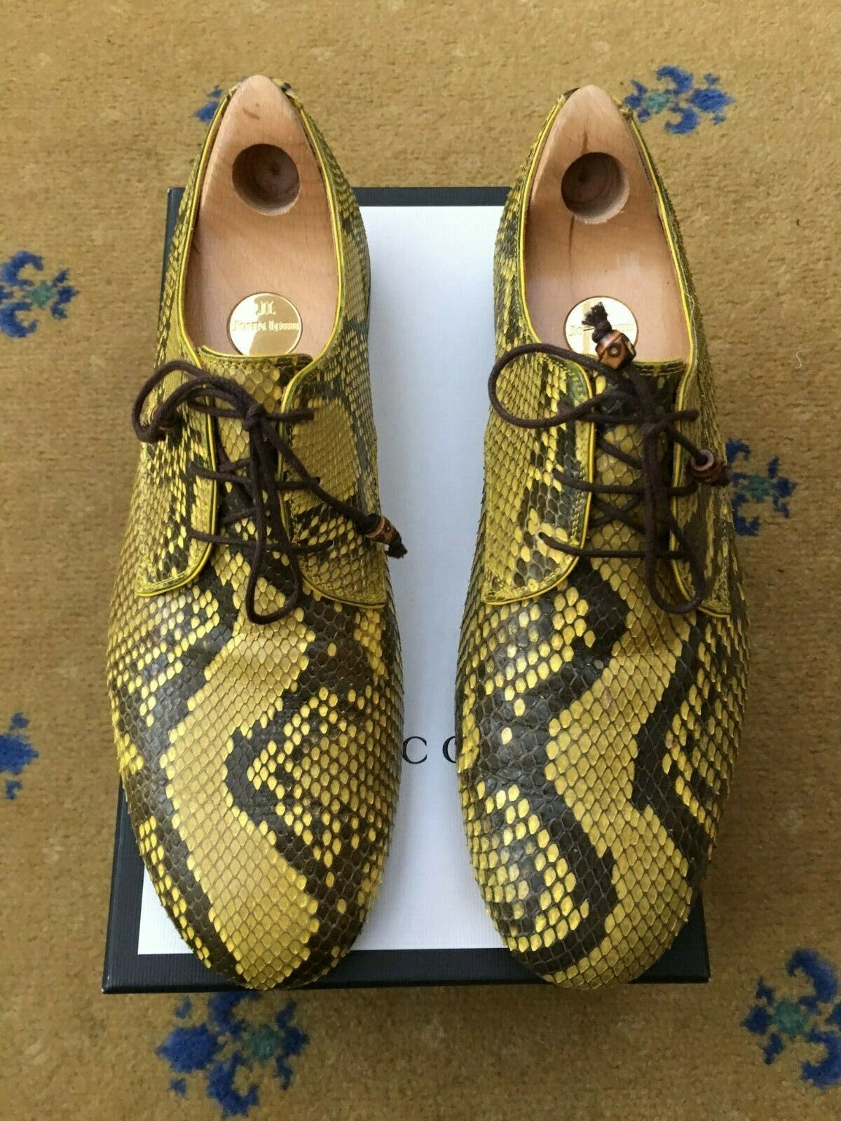 Gucci Mens Shoes Yellow Leather Snakeskin UK 9 US 10 EU 43 Bamboo Detail