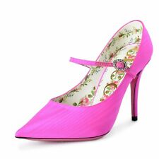 Gucci Women's Fuchsia Pink Fabric Mary Janes High Heels Pumps Shoes Size 7 9 10