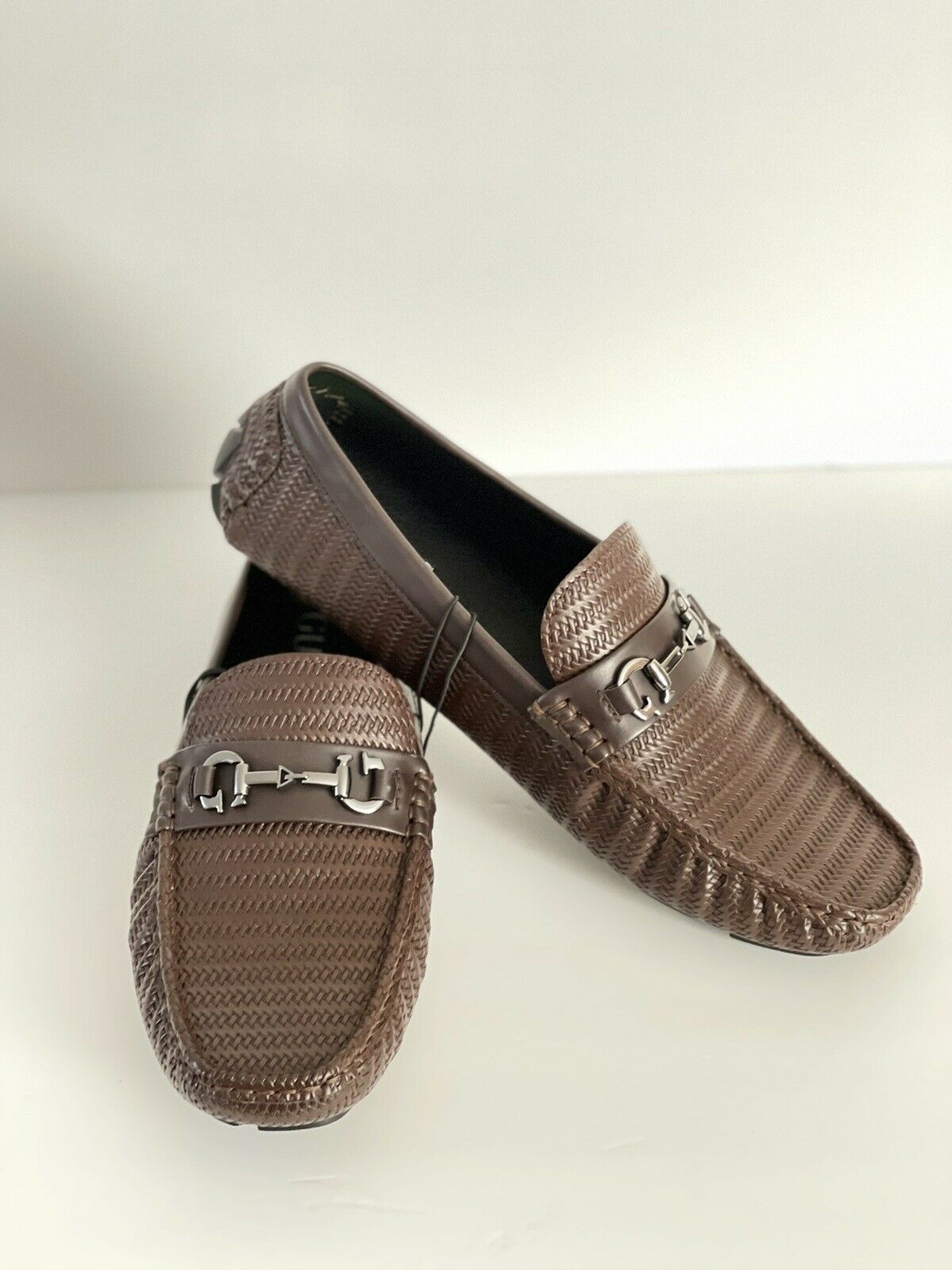 GUESS Size 9.5 GMADLERS Dark Brown Woven Driver Moccasin Loafers Men's Shoes⭐️