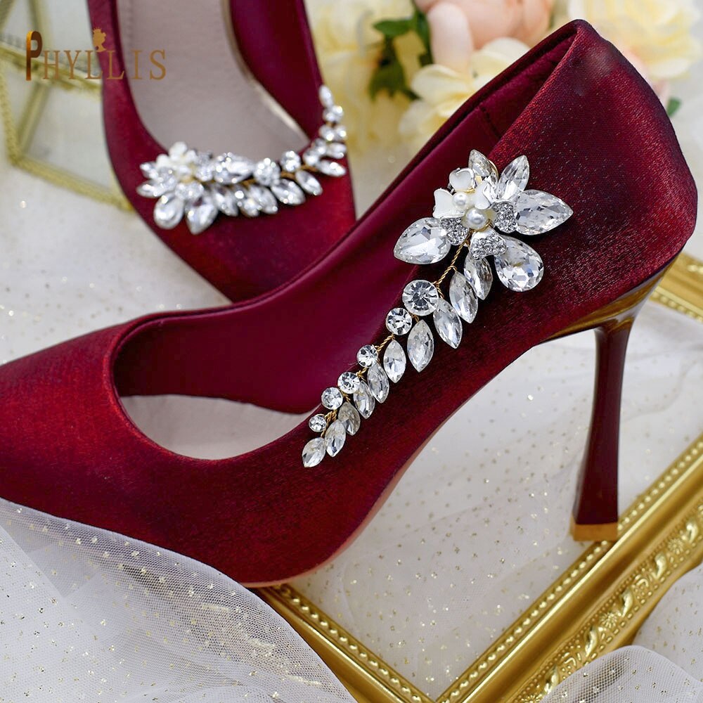 GX35 2PCS Fashion Bridal Shoes Clips Diy Rhinestone High Heel Decoration Floral Women Shoes Accessoris Wedding Shoes Buckle