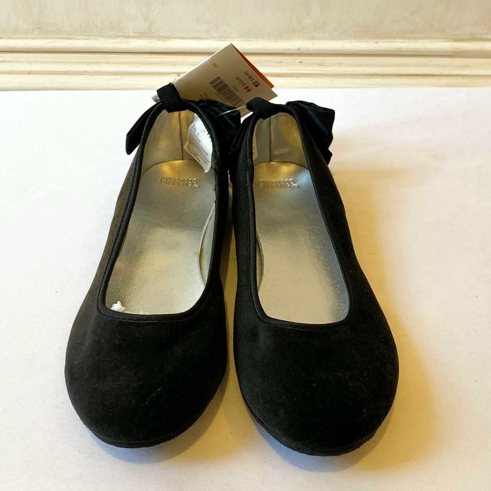 Gymboree Girls Black Velvet Bow Ballet Shoes 1 New