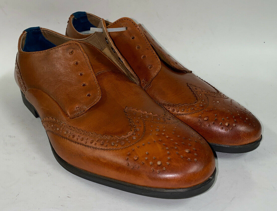 H By Hudson Mens Brown Leather Wingtip Dress Shoes 42 EUR 9 USA NWOB No Laces