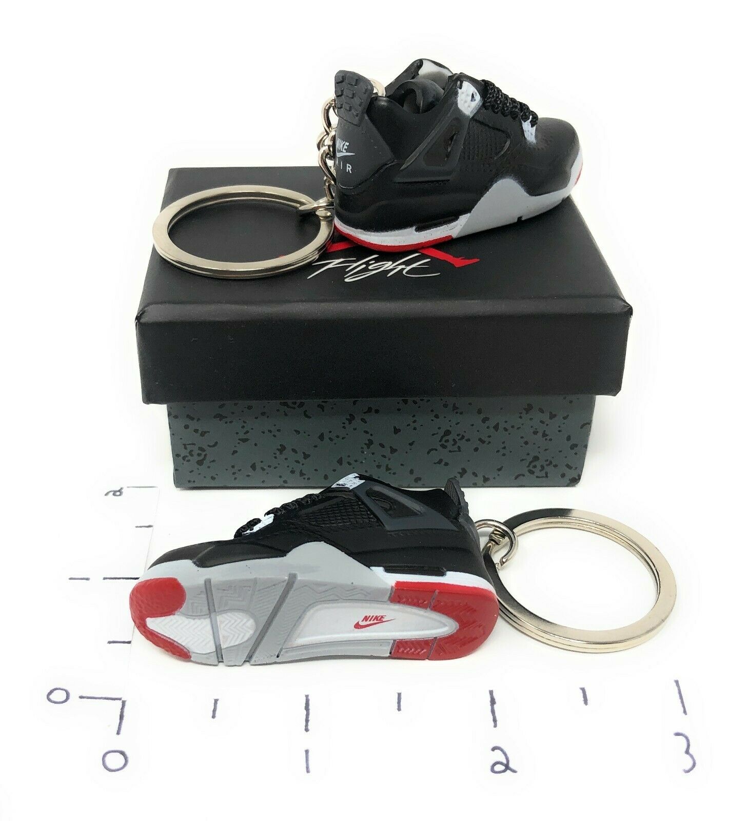 Hand Painted Retro OG Pair of 3D Mini Shoe Keychains Jordan Bred 4 Black