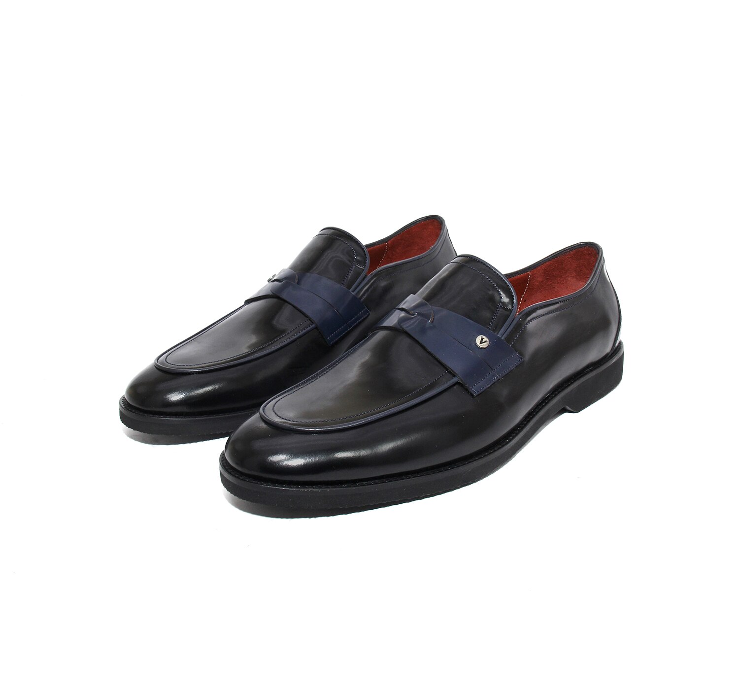 Handmade Dark Blue Classic Formal Loafers with Genuine Calfskin, Tanning Patent Leather, Lightweight EVA Sole, Leather Insole
