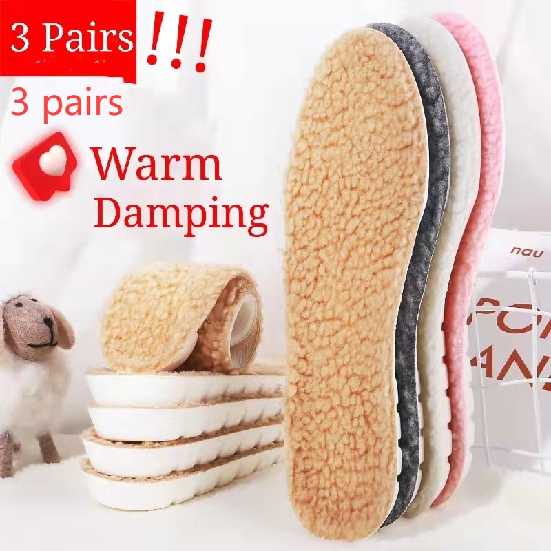 Heated Insoles Big Size Sheepskin Super Thick Premium Shoe Insoles For Feet Extra Fluffy Shoe Pad Sheepskin Warm Heated Insoles