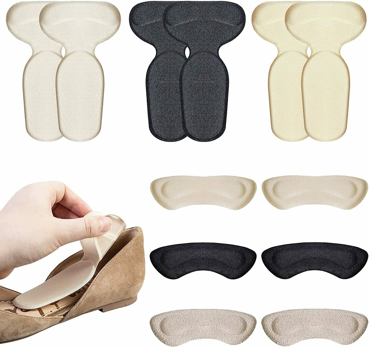 Heel Inserts for Women, 6 Pairs Self-Adhesive Heel Pads Shoes Too Big Inserts
