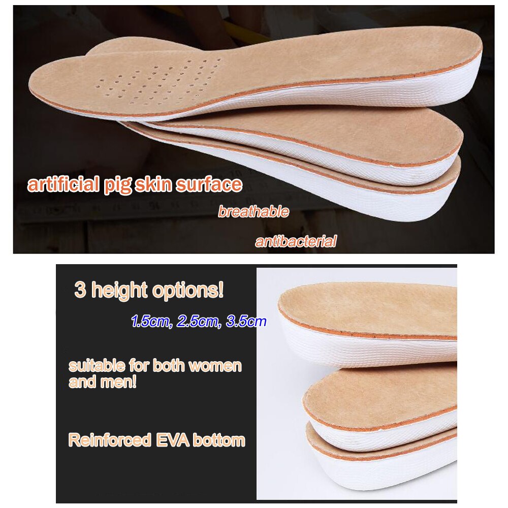 Height Increase Insoles Unisex Shock-Absorbant Leather Shoe Skin Insert Cushion