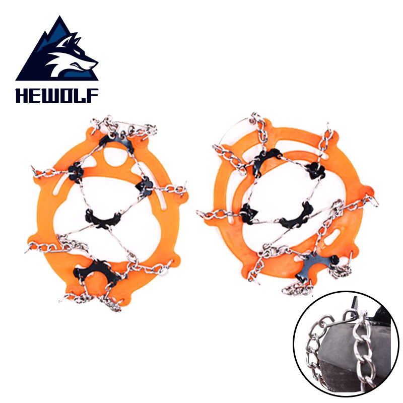 Hewolf 8-Teeth Outdoor Climbing Anti slip Crampons Steel Winter Hiking Camping ice Gripper Cleats Shoe Boot Cover for EU 35-45