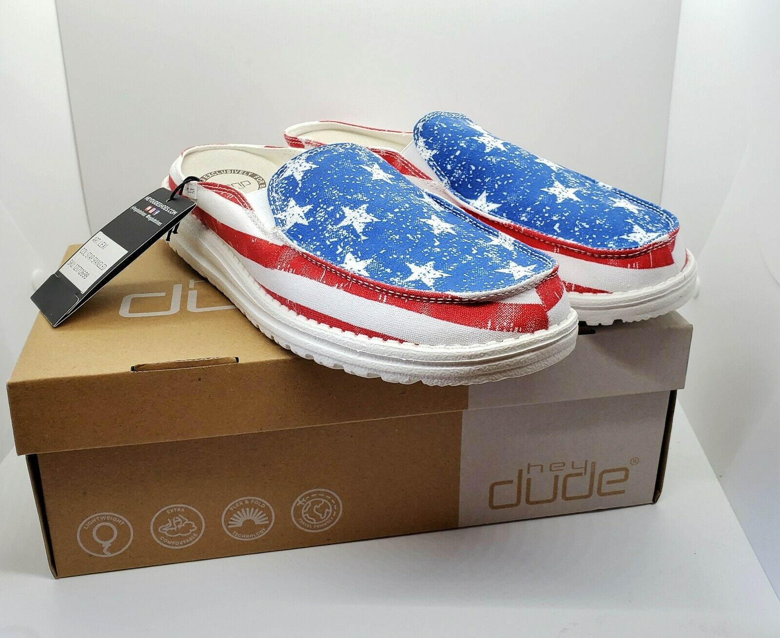 Hey Dude Star Spangled Lexi Women's shoes mules Size 9 American Flag BRAND NEW