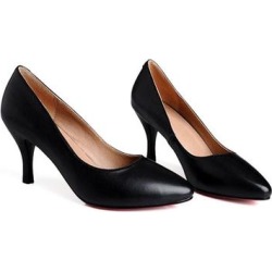 High Heel Leather Low-Cut Women Shoes Ol Black