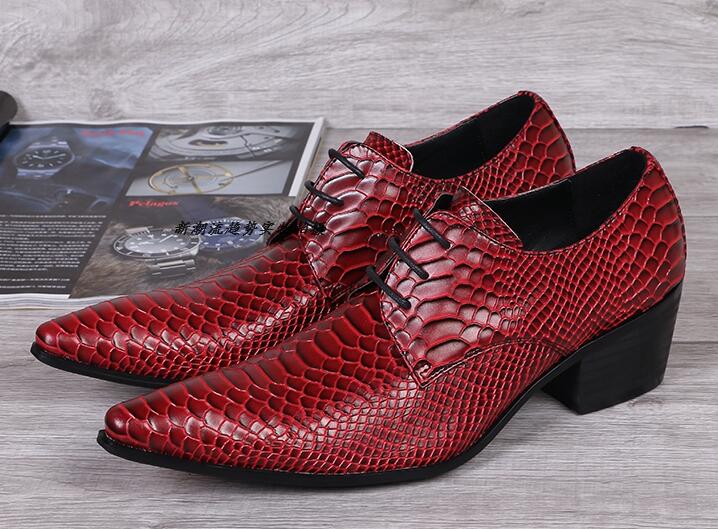 High top Men shoes Pointed Toes Genuine Leather breathable increase Red Dress Shoes brogue shoes for men