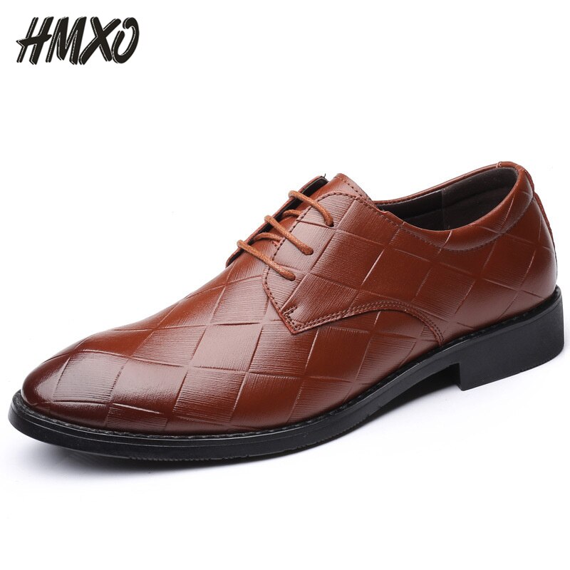 HMXO Men Business Casual Large Size Leather Shoes Low Top Formal Gentlemen British Men Leather Shoes Youth Men Single Shoes