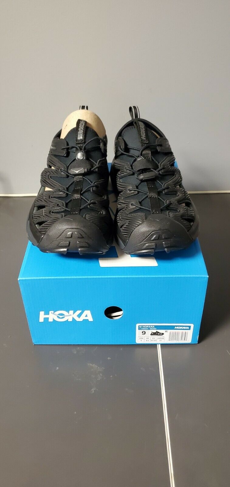 HOKA One One Hopara Nimbus Black Walking Hiking Shoes 1106534 Sz 9