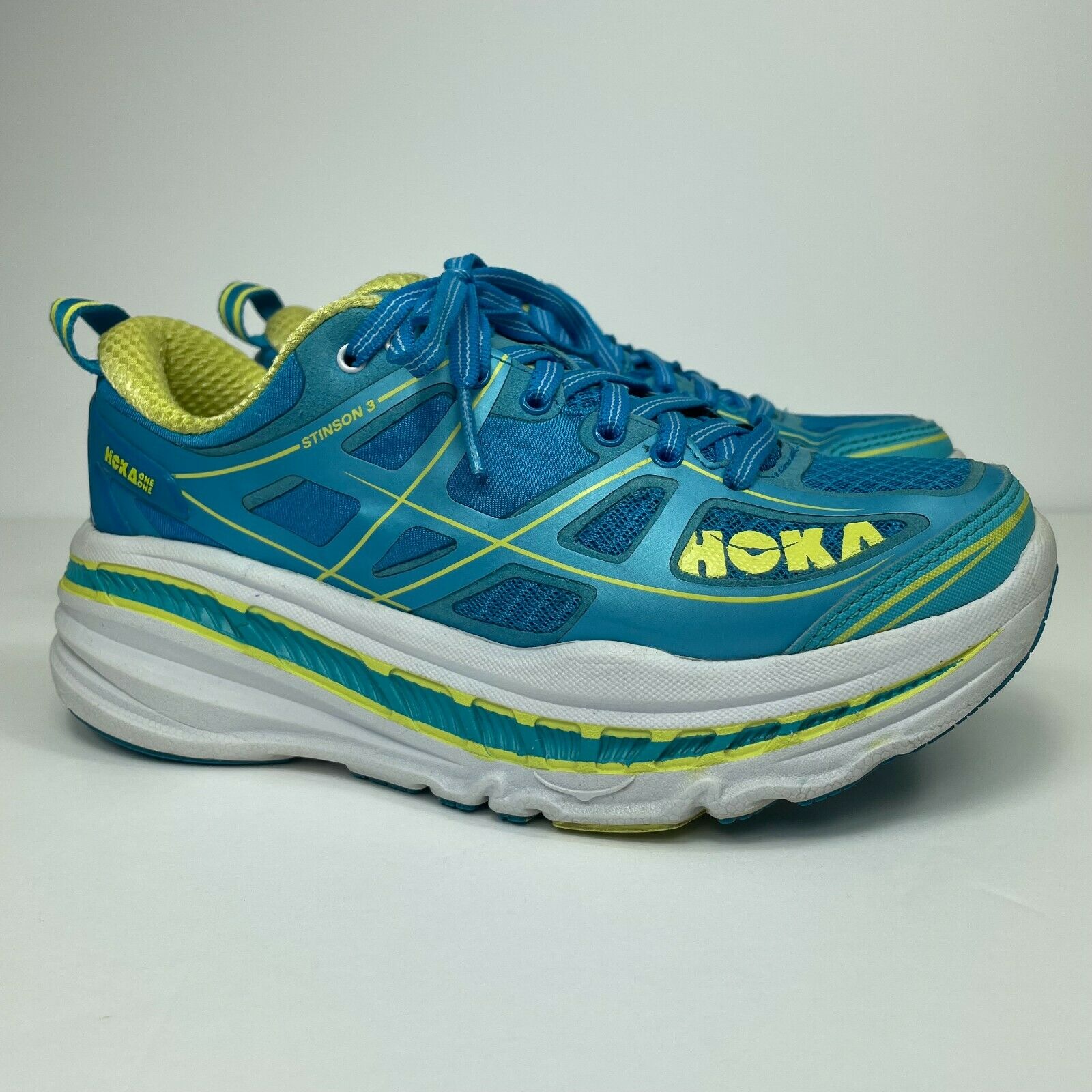 Hoka One One Stinson 3 Women's Sz 5.5 Athletic Running Walking Shoes Blue/Yellow