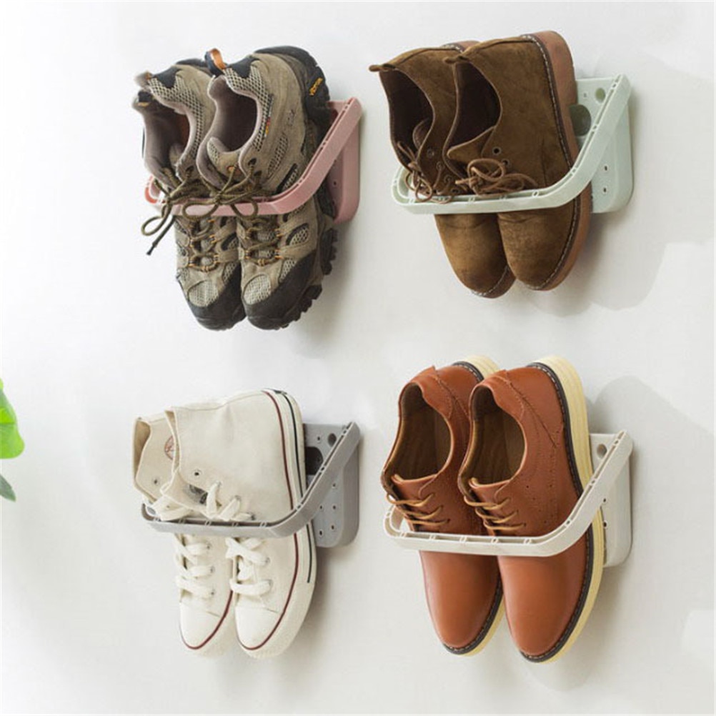 Home Creative Plastic Wall Shoes Rack Stand Storage Holder Fashion Candy Colour Shoe Shelf Cabinet Organizer Display