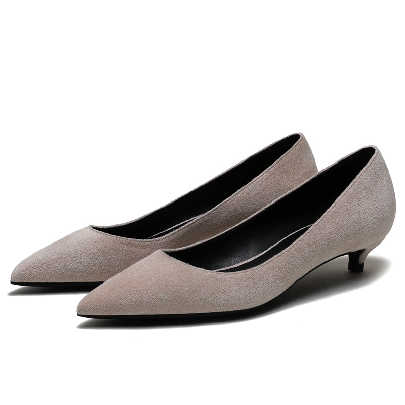 Hot Sale Brand Design Plus Size OL Office Lady Shoes Kid Suede Leather Woman Pointed Toe Dress Shoes Basic Pumps Women F0084