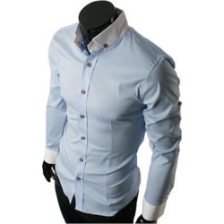 Hot Sale Men Casual Slim Solid Shirt Collar Pur Color Shirt Men