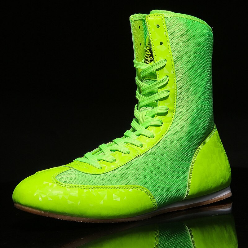 Hot Sale Mens Womens Boxing Shoes White Green Youth Wrestling Boots High Top Boxing Shoe for Unisex Non-Slip Boy Wrestling Boots