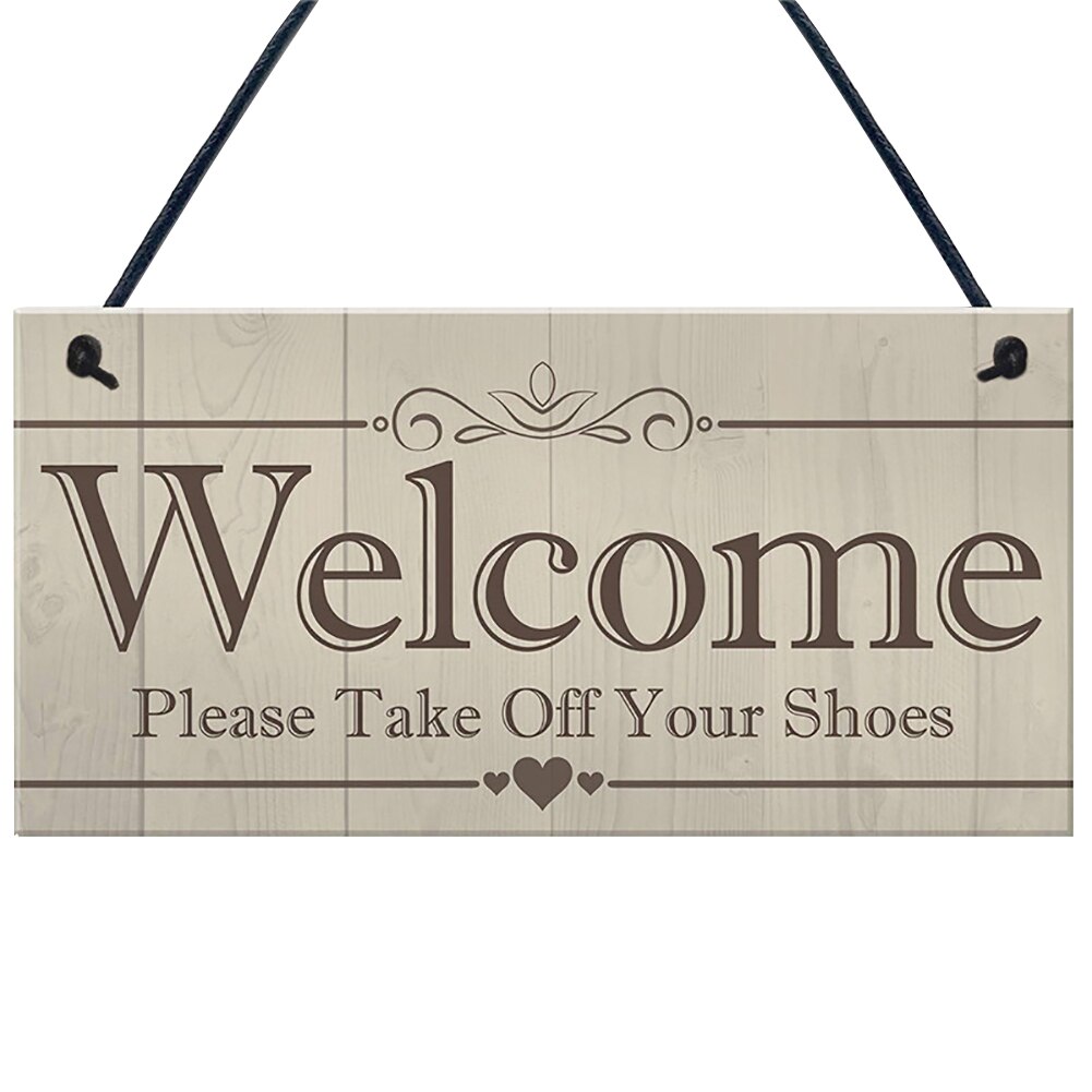 House Porch Welcome Sign Take Off Shoes Decoration Rectangular Wall Gift Hanging Plaque Wooden Vintage Pendant Tag