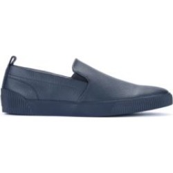 HUGO BOSS - Slip On Shoes In Grained Leather With Elasticated Inserts - Dark Blue