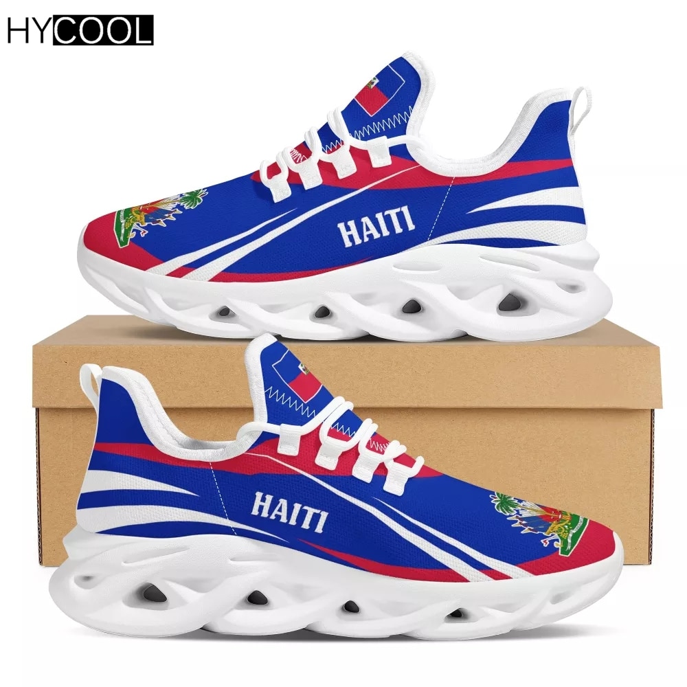 HYCOOL New Arrival Unisex Sport Shoes Haiti Flag Design Mesh Air Outdoor Running Sneakers Men Gym Athletic Tenis Masculino