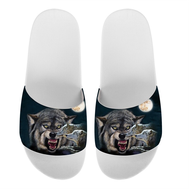 HYCOOL Sandals Men Cool Moon Animal Wolf Print Male Slippers Summer Shoes Adult Flip Flops Casual Comfortable Bathing Shoes Flat