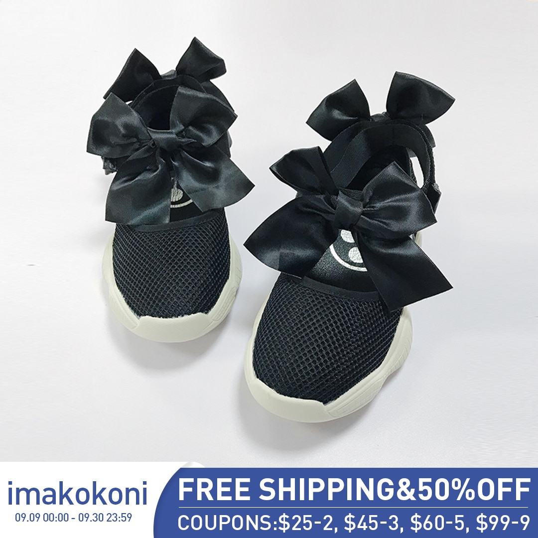 imakokoni original design black autumn velcro mid-heel pure color muffin bottom lazy shoes 192837