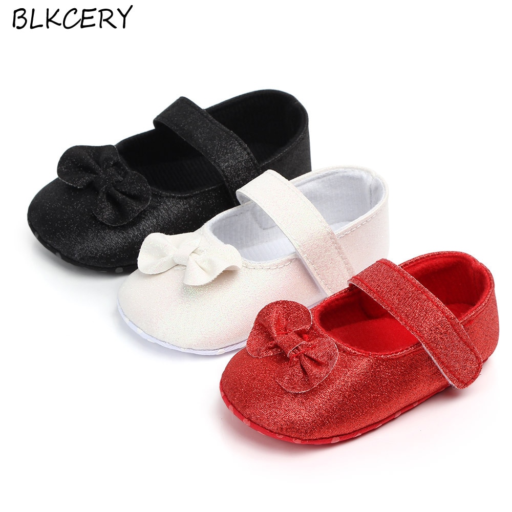 Infant Baby Girl Shoes Newborn Soft Anti-slip Bottom Princess Moccasins Bling Bows Party Dress Toddler 1 Year Old for Walking