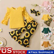 Infant Baby Kids Girl Clothes T-shirt Flora Print Flare Pants Headband Outfits