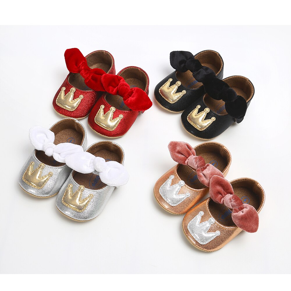 Infant Newborn Baby Shoes Girl Boy Dress Princess Gold Crown Toddler PU bling Soft Sole Anti-slip First Walkers Baby Crib Shoes